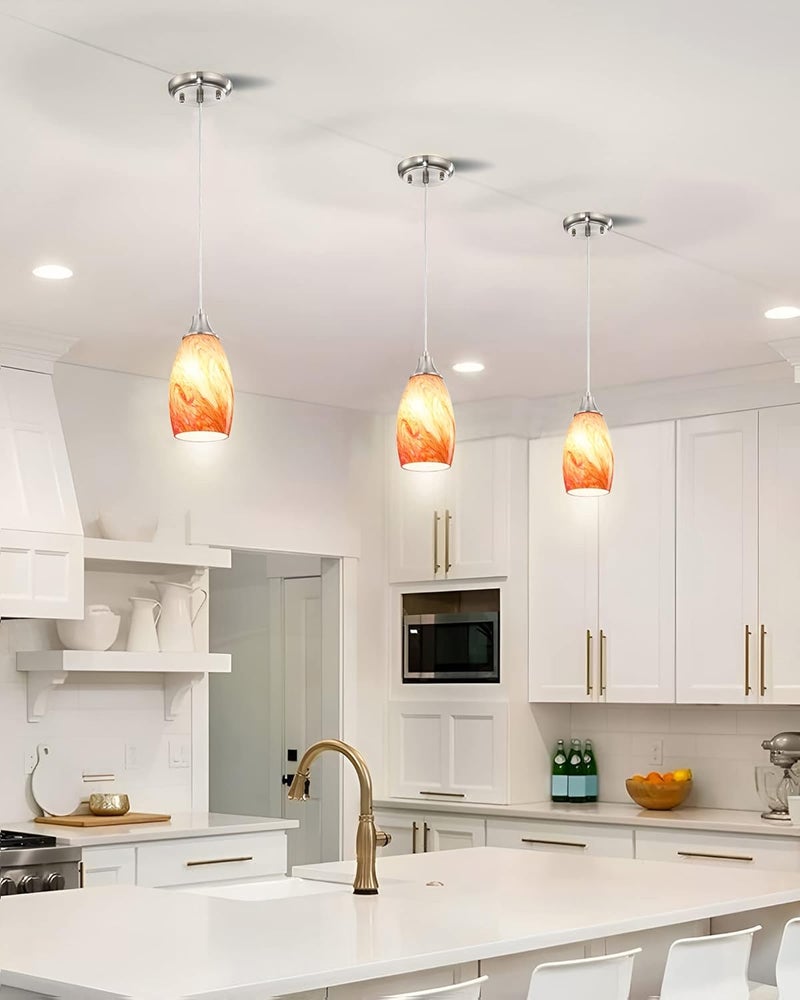 karyfine Art Glass Mini Pendant Lights Kitchen Island Marble Glass Pendant Light Shade with Brushed Nickel Finish Ceiling Hanging Lights for Kitchen Over Sink,Dining/Living Room Red Marble-1Pack - Image 5